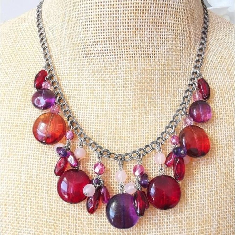 Czech Fire Polished Glass Bead Necklace Plum Purple Red - Picture 4 of 6